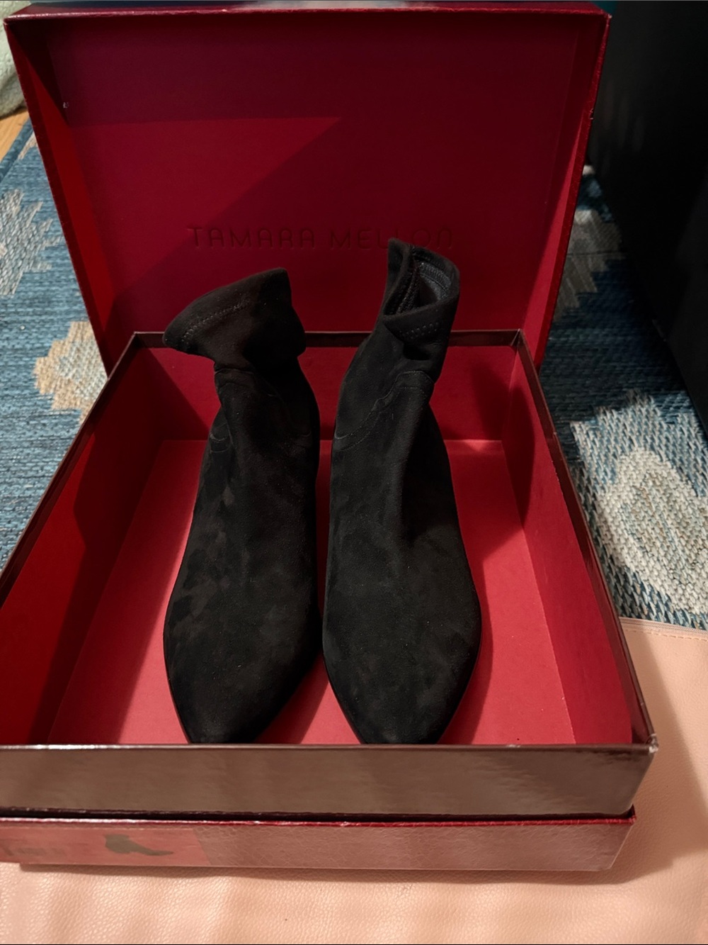 NEW tamara mellon GO WEST ANKLE 35 STRETCH SUEDE boots size 40.5 black